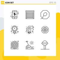 User Interface Pack of 9 Basic Outlines of love gift father watch new year Editable Vector Design Elements