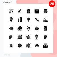 User Interface Pack of 25 Basic Solid Glyphs of shield safe house medical text Editable Vector Design Elements