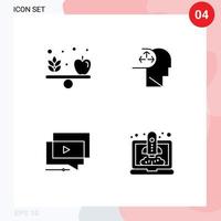 Pictogram Set of 4 Simple Solid Glyphs of apple youtube vegetable man video Editable Vector Design Elements