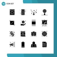 16 User Interface Solid Glyph Pack of modern Signs and Symbols of screen search gem programming coding Editable Vector Design Elements