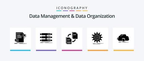 Data Management And Data Organization Glyph 5 Icon Pack Including management. setting. database. copying. file. Creative Icons Design vector