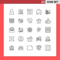Stock Vector Icon Pack of 25 Line Signs and Symbols for coin cloud volume wind graphics Editable Vector Design Elements