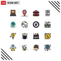 16 Thematic Vector Flat Color Filled Lines and Editable Symbols of data placeholder timer pin brazil Editable Creative Vector Design Elements