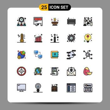 Concepto de color plano de 25 líneas rellenas para sitios web móviles y aplicaciones velas código papel código de barras aceite elementos de diseño vectorial editables vector
