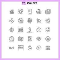 Pictogram Set of 25 Simple Lines of document world console internet mixer Editable Vector Design Elements