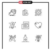 Universal Icon Symbols Group of 9 Modern Outlines of light idea referee bulb watch Editable Vector Design Elements