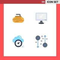 Set of 4 Commercial Flat Icons pack for bowls dashboard sport device timer Editable Vector Design Elements