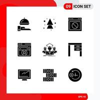 9 Thematic Vector Solid Glyphs and Editable Symbols of business errortechnology app web website Editable Vector Design Elements