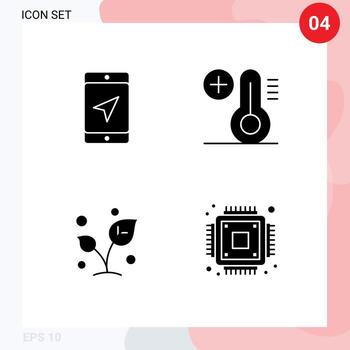 4 conjunto de glifos sólidos universales para aplicaciones web y móviles elementos de diseño vectorial editables del árbol de temperatura del servicio de primavera móvil vector