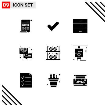 Pack of 9 Modern Solid Glyphs Signs and Symbols for Web Print Media such as basketball gear cabinet consulting business Editable Vector Design Elements