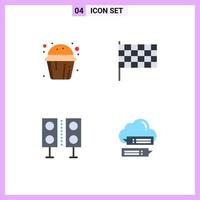 4 User Interface Flat Icon Pack of modern Signs and Symbols of cake products muffin sweet race technology Editable Vector Design Elements