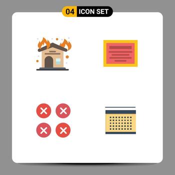 Editable Vector Line Pack of 4 Simple Flat Icons of fire layout firehouse note ux Editable Vector Design Elements
