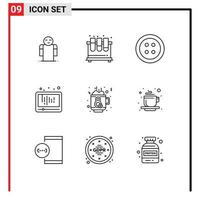 Universal Icon Symbols Group of 9 Modern Outlines of coffee social study play audio Editable Vector Design Elements