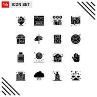 Set of 16 Commercial Solid Glyphs pack for gear plan www blue print money Editable Vector Design Elements