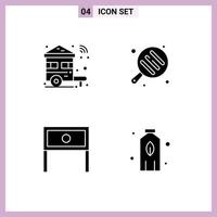 Set of 4 Vector Solid Glyphs on Grid for home home wifi cooking interior Editable Vector Design Elements