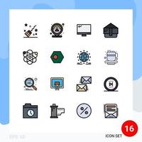 Mobile Interface Flat Color Filled Line Set of 16 Pictograms of atom fashion person bag imac Editable Creative Vector Design Elements