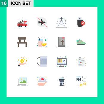 Pack of 16 Modern Flat Colors Signs and Symbols for Web Print Media such as hardware computers off tower signal Editable Pack of Creative Vector Design Elements