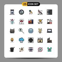 Modern Set of 25 Filled line Flat Colors and symbols such as grid knife hearts horror blood Editable Vector Design Elements