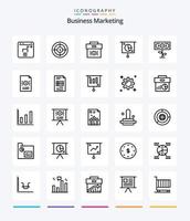 marketing empresarial creativo 25 paquete de iconos de esquema como pastel. gráfico. objetivo. negocio. economía vector