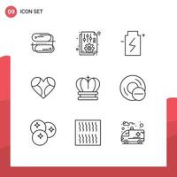 conjunto de 9 iconos de interfaz de usuario modernos símbolos signos para elementos de diseño de vector editables de energía de corazón de informe de amor similar