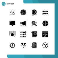 Set of 16 Vector Solid Glyphs on Grid for treatment band ui aid protection Editable Vector Design Elements