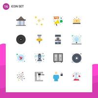 Group of 16 Flat Colors Signs and Symbols for jewelry crown planets connection buzz Editable Pack of Creative Vector Design Elements