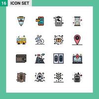 Pack of 16 Modern Flat Color Filled Lines Signs and Symbols for Web Print Media such as watch glass chat menu hand Editable Creative Vector Design Elements