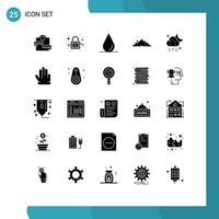 Modern Set of 25 Solid Glyphs Pictograph of weather storage water cloud mountain Editable Vector Design Elements