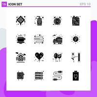 Editable Vector Line Pack of 16 Simple Solid Glyphs of coffee kerosene alarm flammable office Editable Vector Design Elements