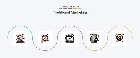 la línea de marketing tradicional llenó el paquete de iconos planos 5 que incluye la lista. controlar. bloquear. lucro. crecer vector