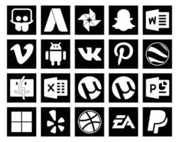 Paquete de 20 íconos de redes sociales que incluye dribble delicious vk powerpoint excel vector