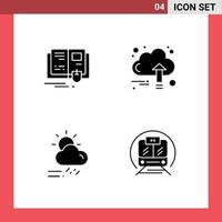4 Universal Solid Glyph Signs Symbols of book cloud mouse finance rainy Editable Vector Design Elements
