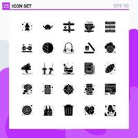 Group of 25 Modern Solid Glyphs Set for storage server map hot cup Editable Vector Design Elements