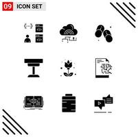 Pack of 9 creative Solid Glyphs of interior desk connect decor slippers Editable Vector Design Elements