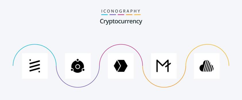 Cryptocurrency Glyph 5 Icon Pack Including moon coin . market cap. coin . charts . block net vector