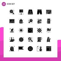 Editable Vector Line Pack of 25 Simple Solid Glyphs of audio dress archive clothing accessories Editable Vector Design Elements