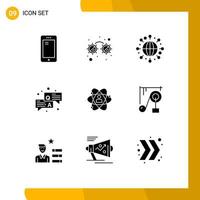 Modern Set of 9 Solid Glyphs Pictograph of human development global chat qa Editable Vector Design Elements