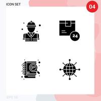 Group of 4 Modern Solid Glyphs Set for fighter case study fireman product search Editable Vector Design Elements