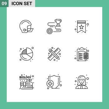 grupo de 9 esboza signos y símbolos para la ruta del gráfico circular elementos de diseño de vectores editables de estrellas comerciales
