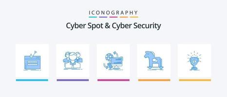 Cyber Spot And Cyber Security Blue 5 Icon Pack Including internet. cybercrime. team. security. monitoring. Creative Icons Design vector