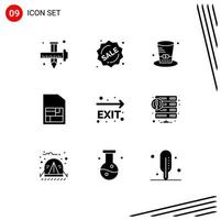 Solid Glyph Pack of 9 Universal Symbols of fire exit sim card shopping sim usa Editable Vector Design Elements