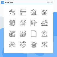 Outline Pack of 16 Universal Symbols of time schedule hat plan cloud Editable Vector Design Elements