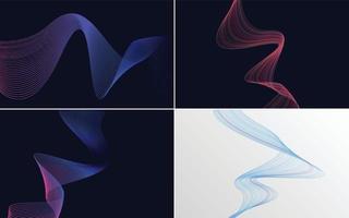 Set of 4 geometric wave pattern background Abstract waving line vector