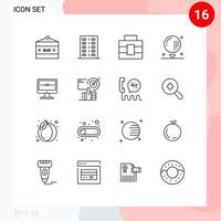 Pack of 16 Modern Outlines Signs and Symbols for Web Print Media such as golf ball form athletics tools Editable Vector Design Elements