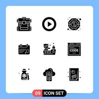 Modern Set of 9 Solid Glyphs and symbols such as ship symbol ui calendar yang Editable Vector Design Elements