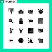 Modern Set of 16 Solid Glyphs Pictograph of search ecommerce pen timer clock Editable Vector Design Elements