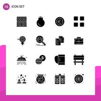 User Interface Pack of 16 Basic Solid Glyphs of target education coin calculator money Editable Vector Design Elements