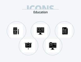 paquete de iconos de glifo de educación 5 diseño de iconos. expediente. video. gorra. tocar. lápiz vector