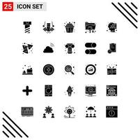 Modern Set of 25 Solid Glyphs and symbols such as recognition code muffin binary extension Editable Vector Design Elements