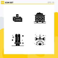 Group of 4 Solid Glyphs Signs and Symbols for bribe electricity influence train fluorescent Editable Vector Design Elements